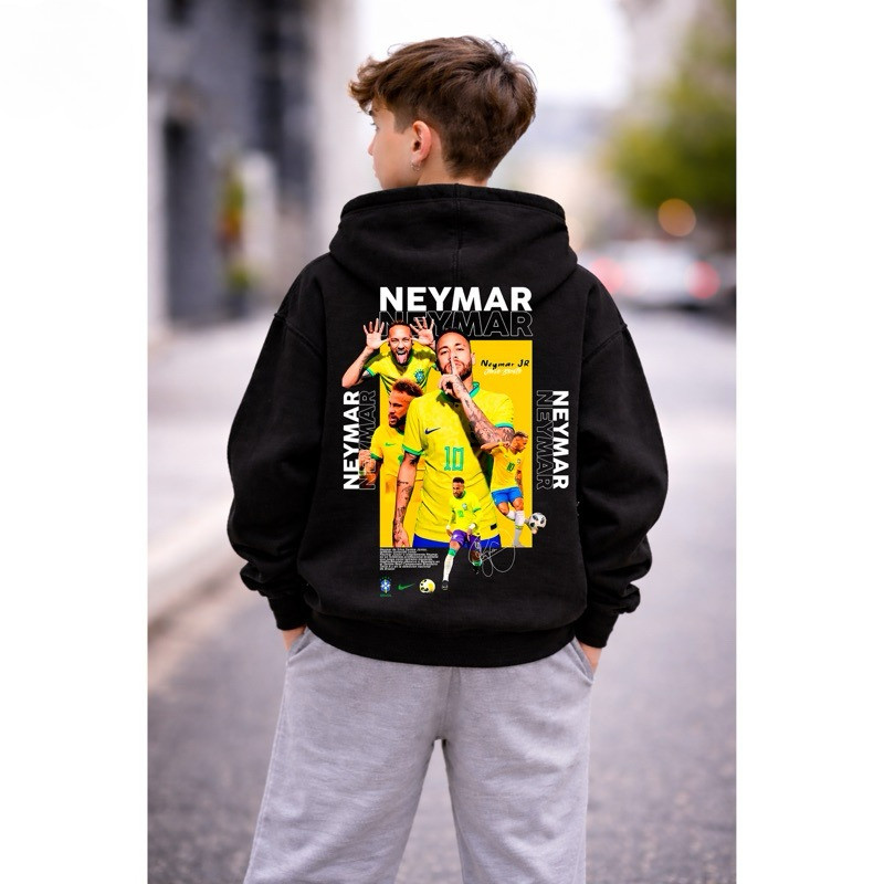 Moletom Infantil Neymar Jr Canguru Com Capuz Blusa de Frio Menino Estampado Ney Inverno Confortável Copa Brasil Molekada