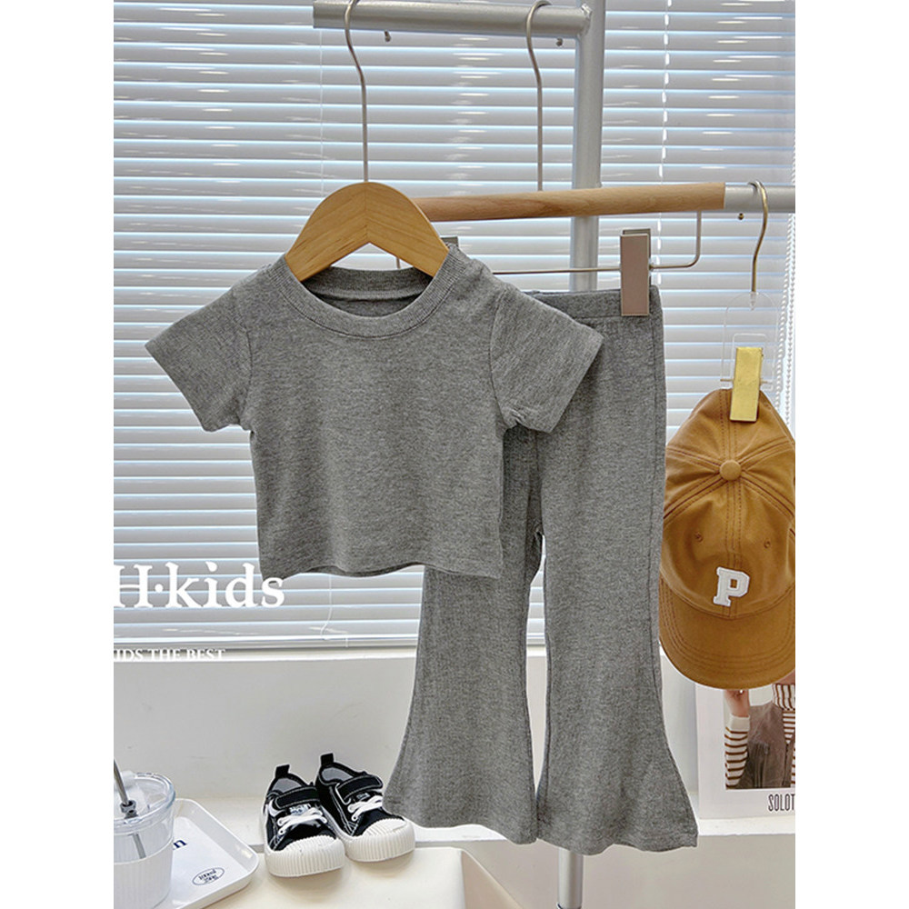 Meninas terno de manga curta verão 2026 novo estilo moda bebê versão coreana roupas simples moda calças largas terno de
