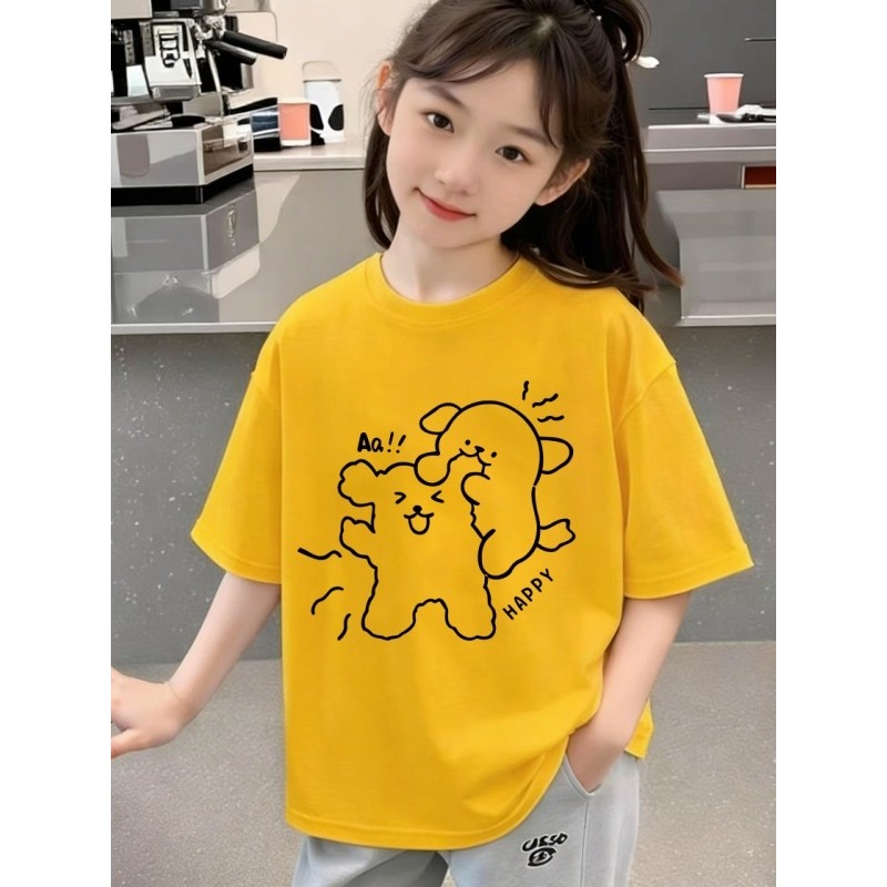 Meninas dos desenhos animados filhote de cachorro puro algodão de manga curta camiseta verão 2026 novo estilo crianças i