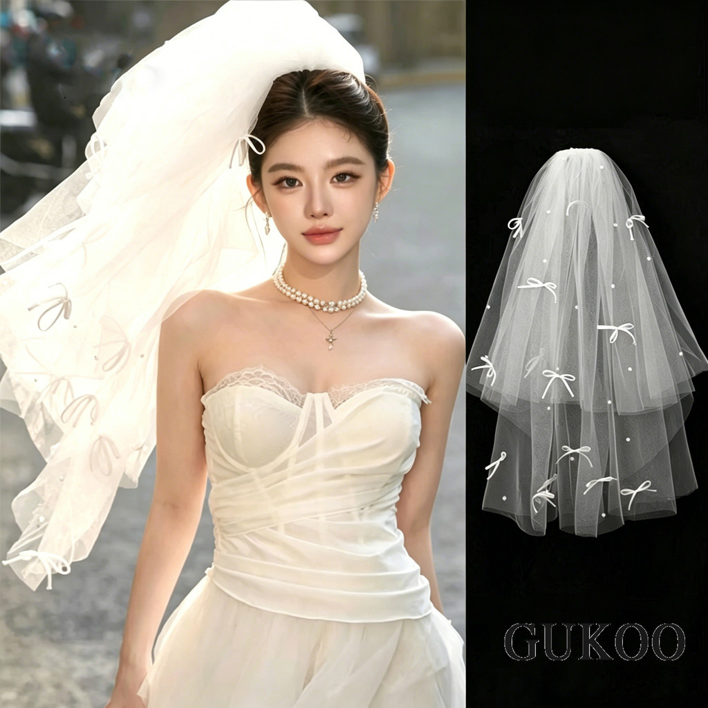 Cocar De Casamento , Véu De Noiva Coreano , Acessório De Cabelo De Pérola Com Gravata Borboleta , Estilo De Vestido Aces