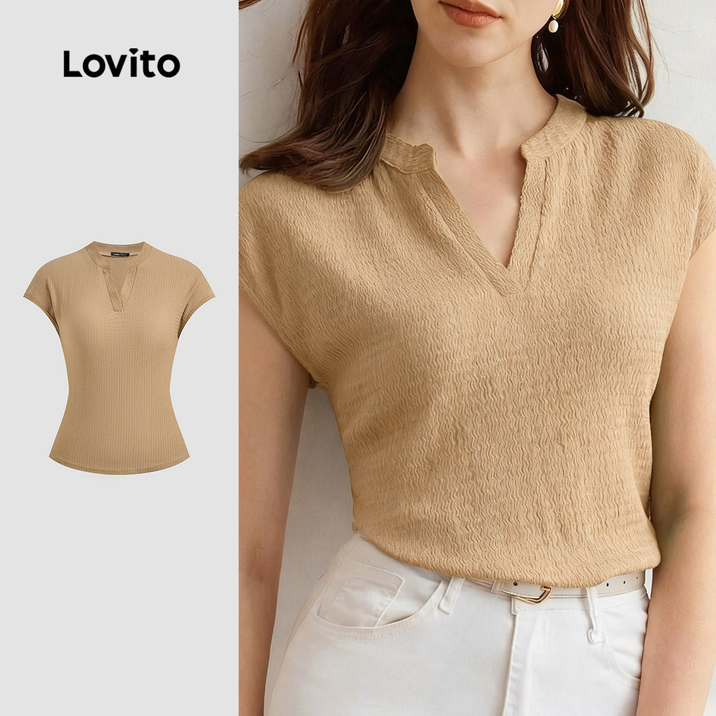 Lovito Casual Camiseta Simples Clássica e Versátil Lazer Primavera/verão Camiset