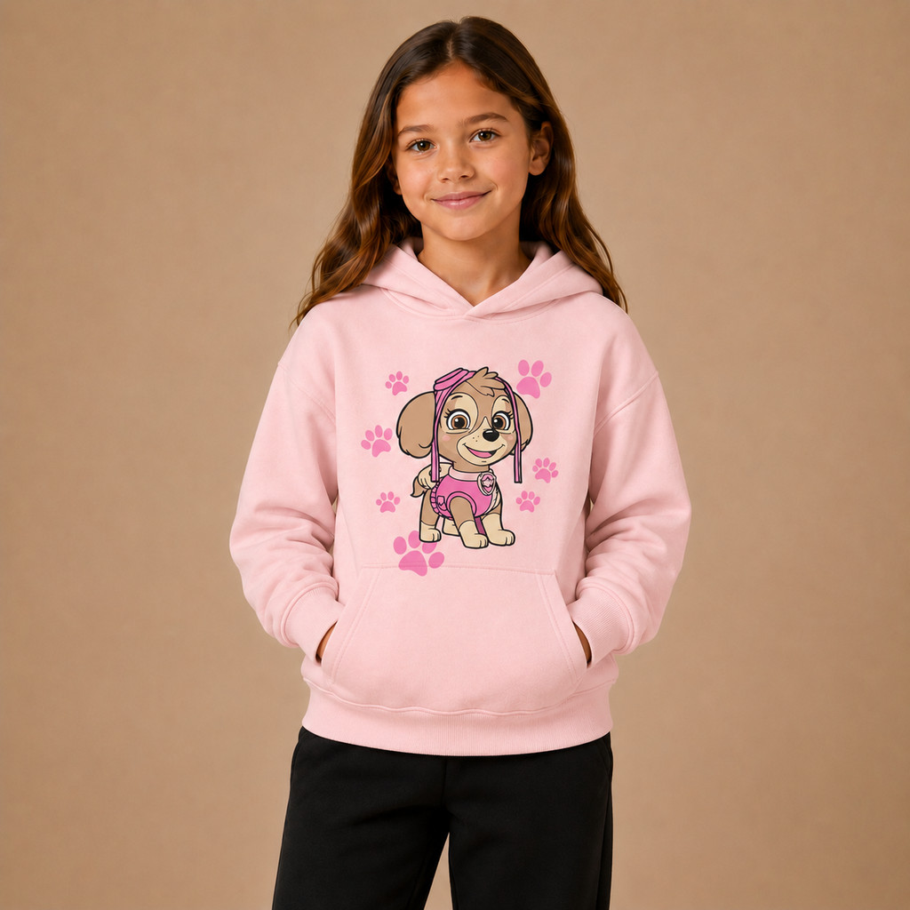 Moletom Infantil Canguru Menina Capuz Patrulha Canina Estampado Casual Confortável Quentinho Escolar Inverno
