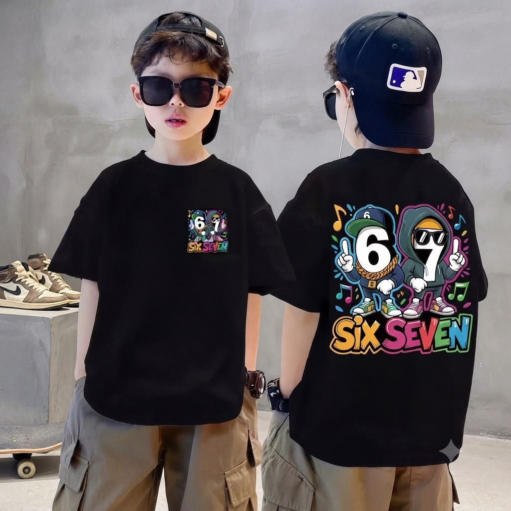 Camiseta Infantil Estampada 67 Six Seven Streetwear – Unissex, 100% Algodão, Estilo Urbano Masculino e Feminino ⚡