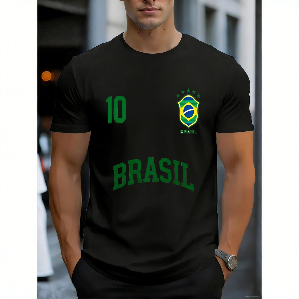 Camiseta Masculina com estampa do Brasil bandeira e número 10 atemporal moderna e confortável estilo esportivo