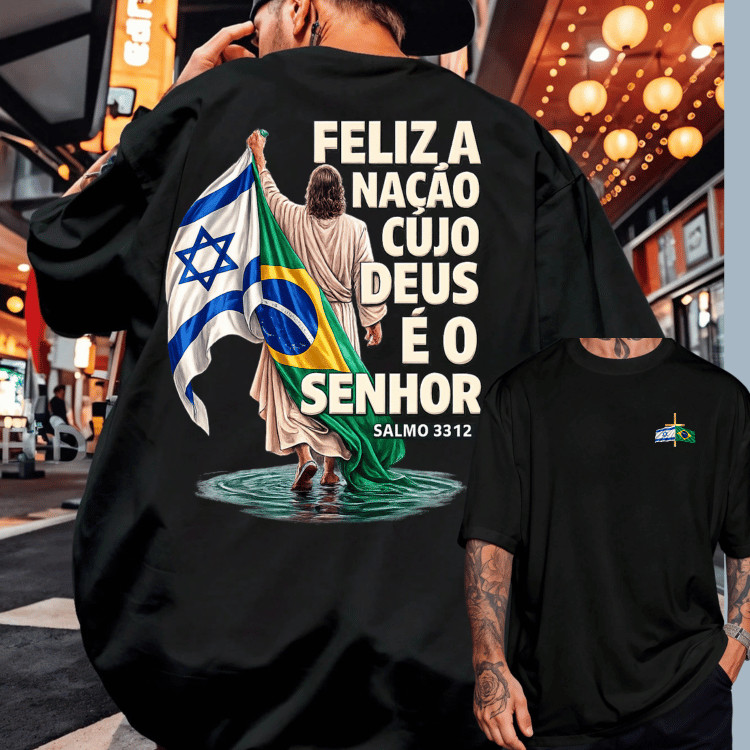 CAMISETA bLUSA CAMISA GOSPEL CRISTÃ FELIZ E A NAÇÃO CUJO DEUS É O SENHOR SALMO 33.12 100% ALGODÃO PREMIUM UNISSEX