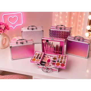 Kit Maleta De Maquiagem Completa Sombras Blush Lip Gloss Primer Base Pincéis Acessórios Estojo Luxo Presente Perfeito