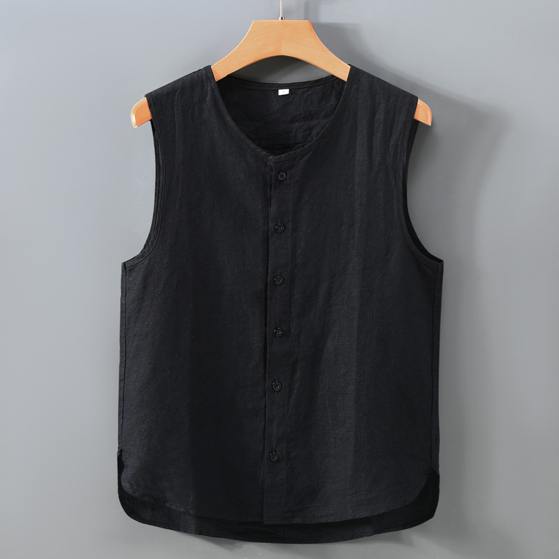 Estilo chinês puro linho masculino sem mangas colete camisa de linho roupas masculinas 100% linho Retro respirável colet