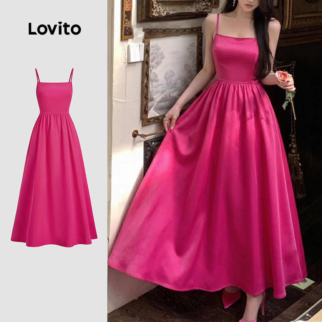 Lovito Elegante Férias Vestido Com Zíper Vermelho Rosado Para Mulheres Para a Pr
