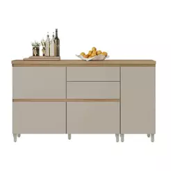 Balcão Cozinha Nesher 2 Portas 4Gavetas Rainha Nature/Greige