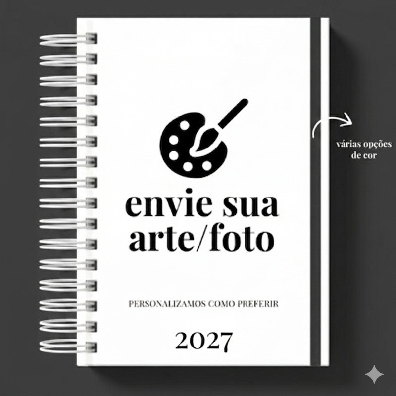 Agenda Personalizada 2027 - 1 dia por página - 16x22cm com elástico - Capa com nome, logo, foto