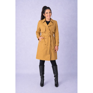 Casaco Trench Coat Feminino Forrado com Cinto e Botões Atemporal Formal e Casual