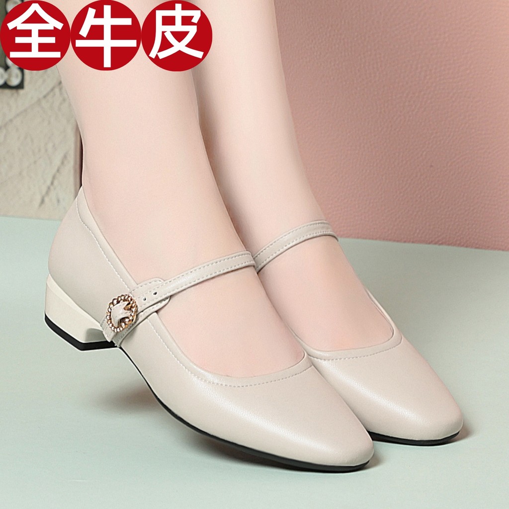 Sapatos femininos de marca de couro completo couro genuíno sapatos femininos de sola macia primavera meia-idade sapatos