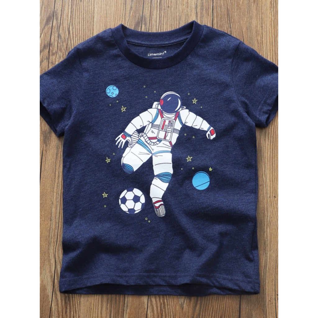 Verão de alta qualidade roupas infantis meninos flor fio algodão astronauta camiseta de manga curta ~ crianças bebê colo