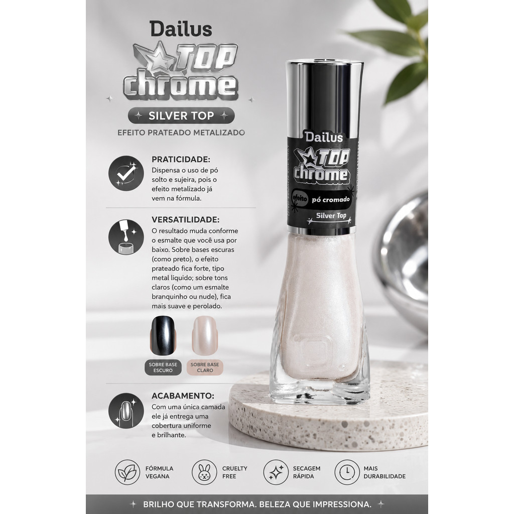 Esmalte Dailus Silver Top - Po Cromado — imagem 2 de 2
