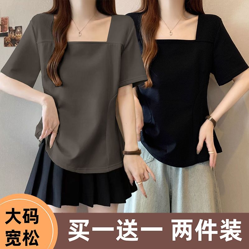Conjunto de uma/duas peças gordura mm capa barriga estilo ocidental 100kg camiseta feminina 2026 verão tamanho grande pe