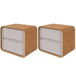 Kit 2 Mesas de Cabeceira 1 Gaveta MDF 55cm Loop Marrom Amêndoa Clean/Off White