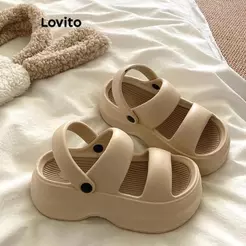 Lovito Plataforma Casual Sandália Plana Lisa De 6 Cm Com Alças Duplas Eva Antiderrapante Para Mulheres LFA59260