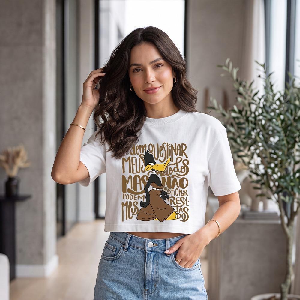Cropped Oversized Soltinho Feminino Streetwear Pato Lino Malha Premium Confortável