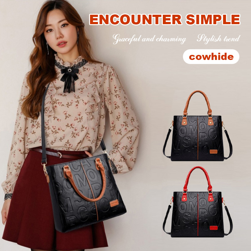 【Estilo Moderno】Bolsa de Ombro Feminina de Couro Macio/Design com Relevo/Grande Capacidade/Para Todas as Ocasiões