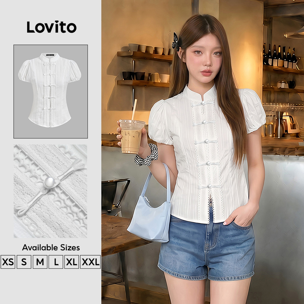 Lovito Casual Blusa Botão Blusa Verão/Primavera Para Mulheres L125AD369