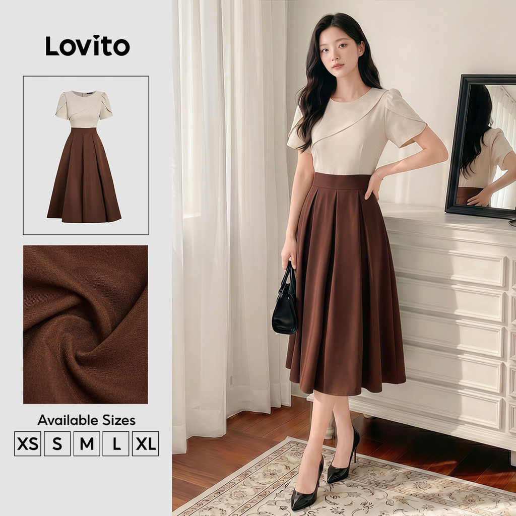 Lovito Elegante Vestido de Primavera/verão Feminino Tecido plissado L178ED2083