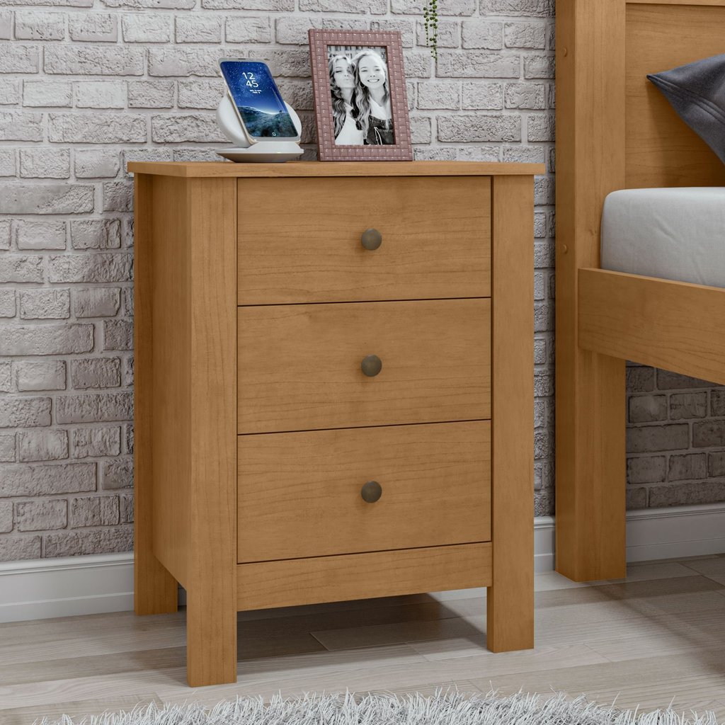Mesa de Cabeceira 3 Gavetas Maggiore New Marrom Geneve Geneve