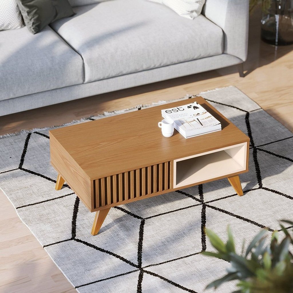 Mesa de Centro Retangular 1 Nicho Jeri Marrom Freijó/Off White Matte