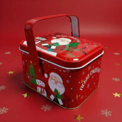 Lata de Metal Retangular Com Alça de Natal - Papai Noel e Amigos - 6x10,5x8cm - 1 unidade - Rizzo