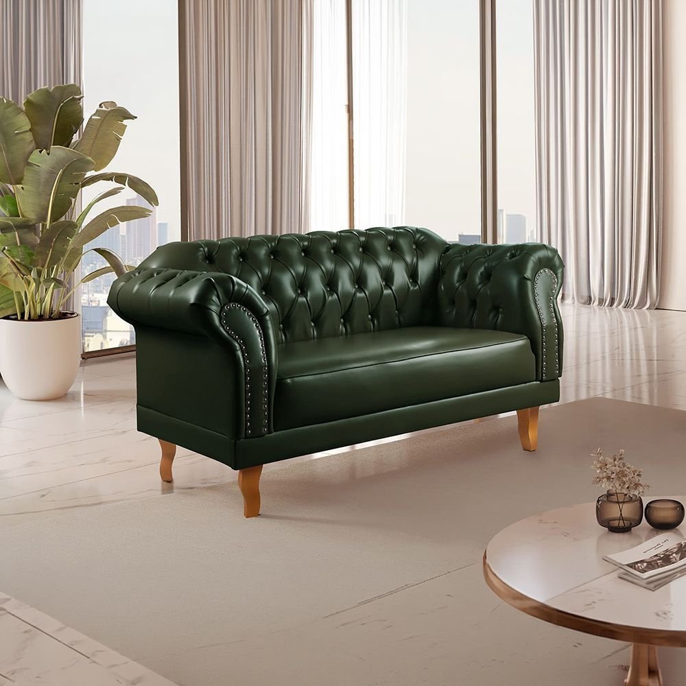 Sofá Chesterfield 2 Lugares Couro Sintético Verde Duque 150cm Yescasa Verde