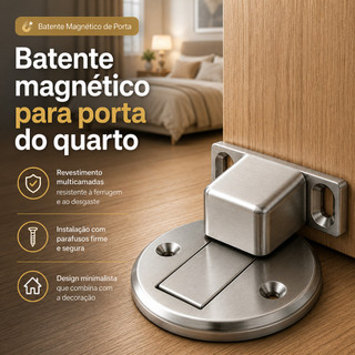 KIT2/3/4 Prendedor Trava Fixador de Porta Magnético Slim Inox Cromado Adesivo