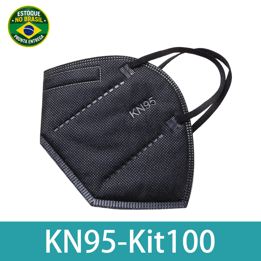 Máscara PFF2 KN95 Preta 5 Camadas Kit 100 Unidades Proteção Respiratória Profissional Filtro Eficiente