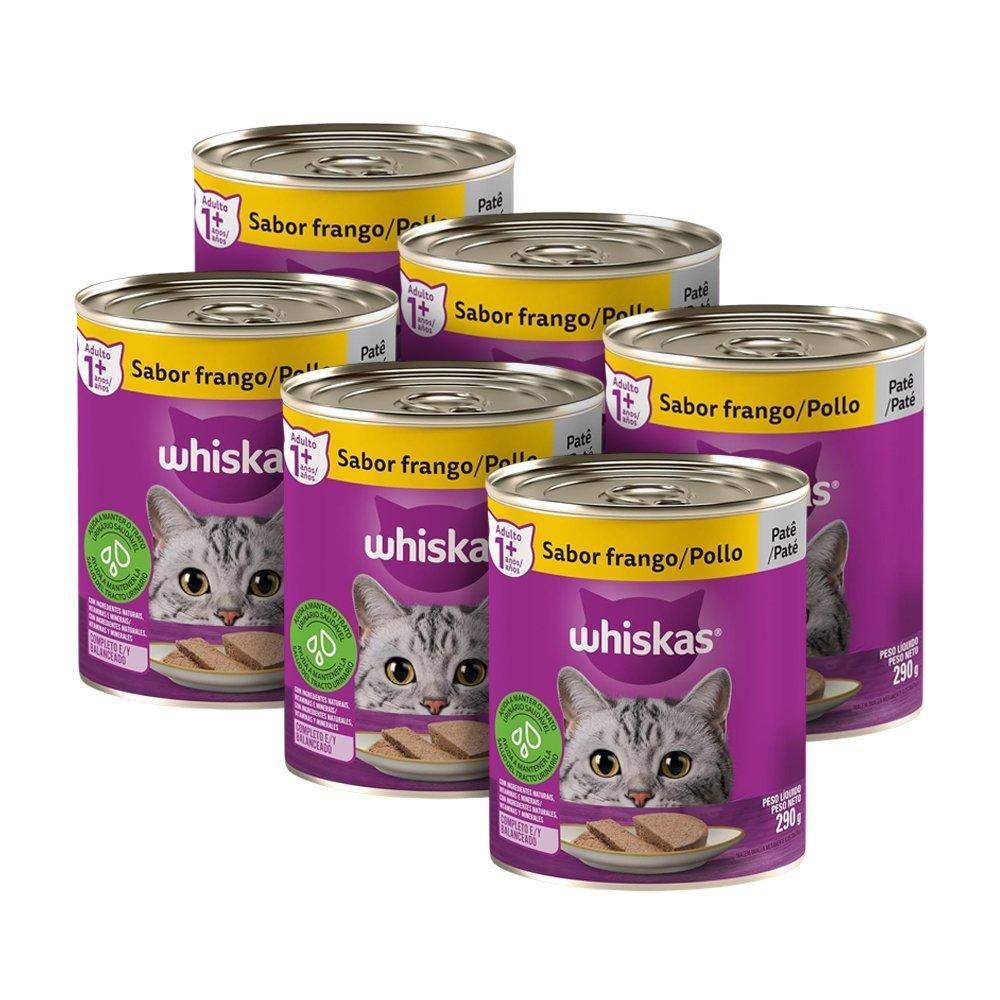 Imagem de Kit 6 Latas de Ração para Gato Whiskas Premium - Patê de Frango 290g