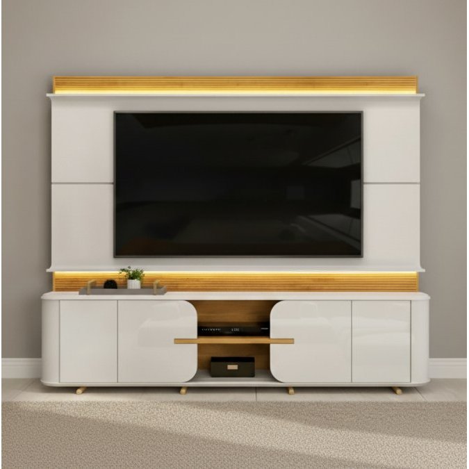 Estante e Home Theater Ripado para TV até 75 Polegadas com 100% MDF 240CMX200CM LED Lord Marrom Bali Bali/Cedro