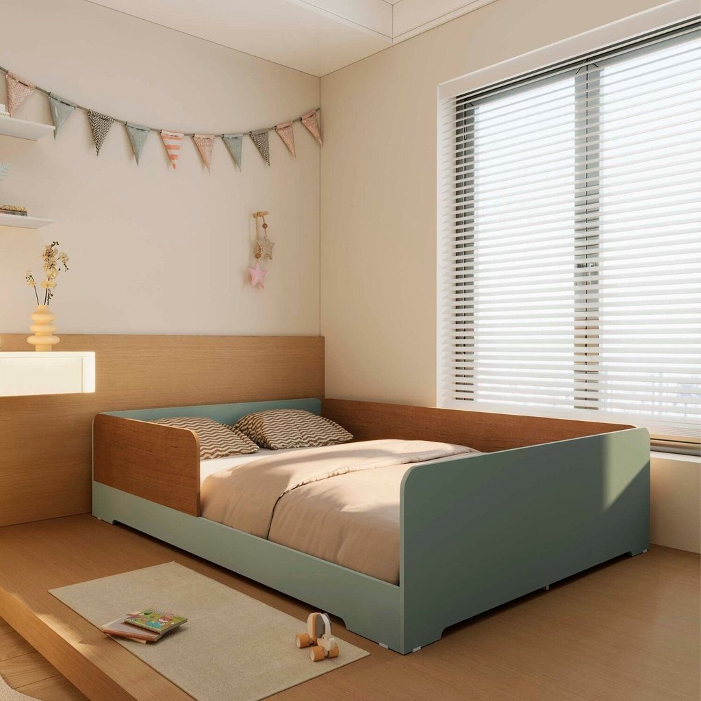 Cama Infantil de Casal Montessoriana em 100% MDF Premium Mark Verde/Verti/Castanho