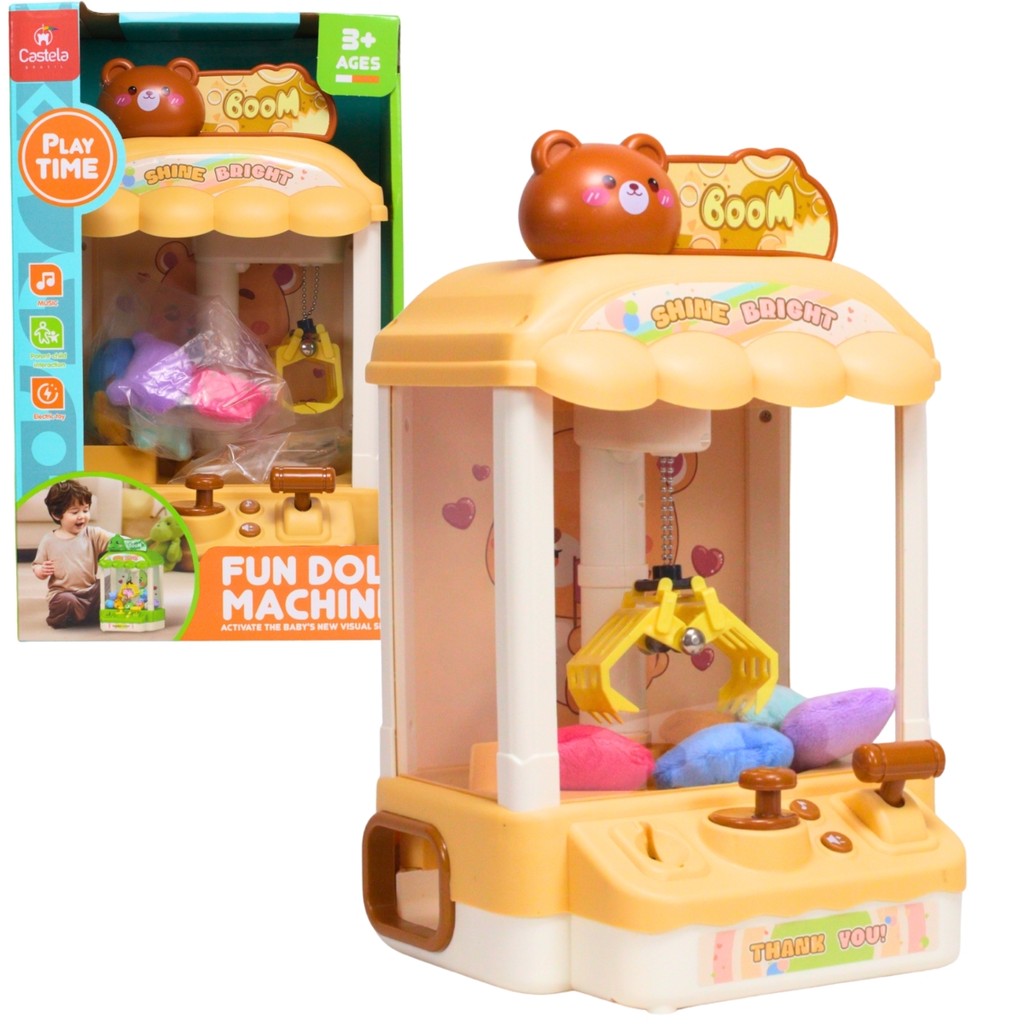 Máquina De Pegar Bichinhos De Pelúcia Castela Garra Amarela Brinquedo Infantil Com Som E Luz Fliperama Cabo Usb