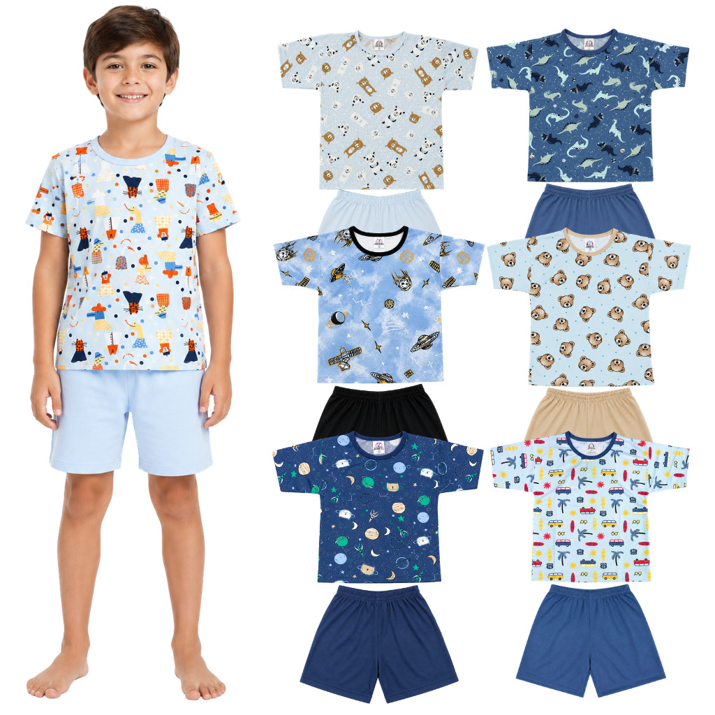 Pijama Verão Infantil Masculino Manga Curta Estampa Sortida 2 ao 8