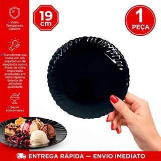 Prato Sobremesa Vidro trabalhado Opaline preto black 19cm importado Reposição 01 peça