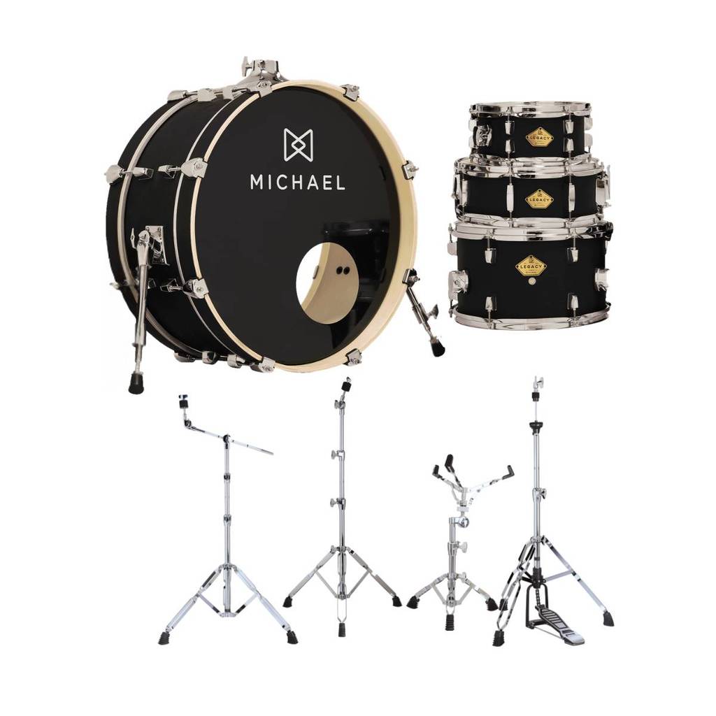 Bateria Acústica Michael DML410 Legacy Slim Shell Pack + Pack Ferragens Para Bateria Michael Estante Dmhk640 Completo