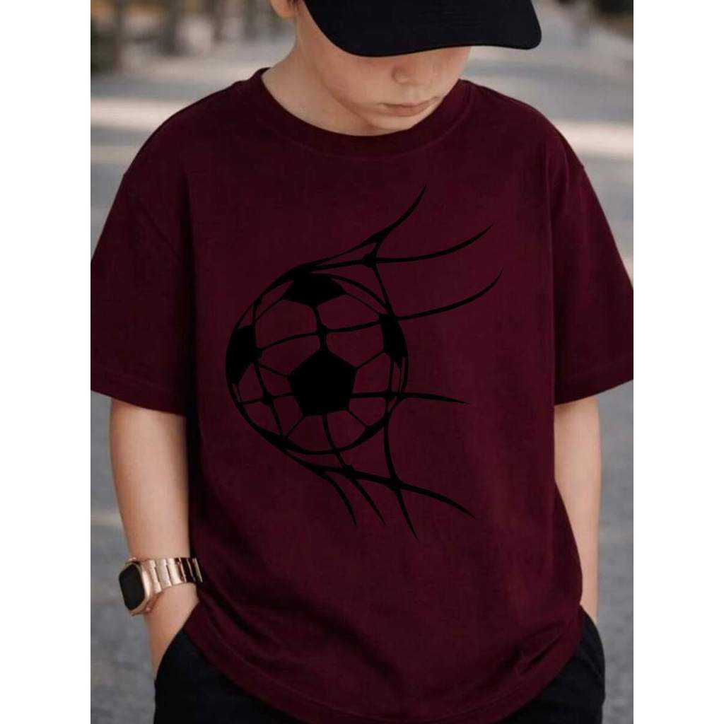 Camiseta Infantil Bola de Futebol Gol Camisa 100% Algodão Para Meninos e Meninas - Crianças Estilo Kids