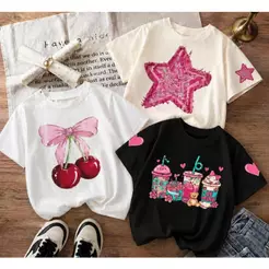 Kit 3 T-Shirt Camisetas Infantis T-Shirt Modinha Blogueira Luxo Menina Algodão Premium Fofa Vintage