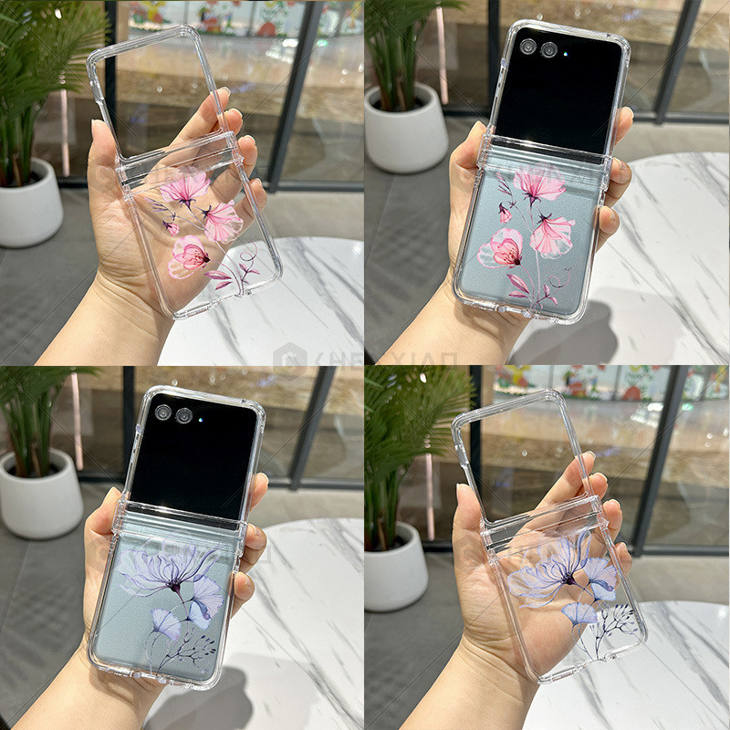 Capa Dobrável Para Motorola Razr 70 60 50 40 Ultra Flores Dura De Telefone Trans