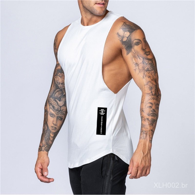 Camiseta Regata Masculina para Academia, Sem Mangas, Roupas Esportivas, Moda Fitness, Camisetas de Musculação em Algodão
