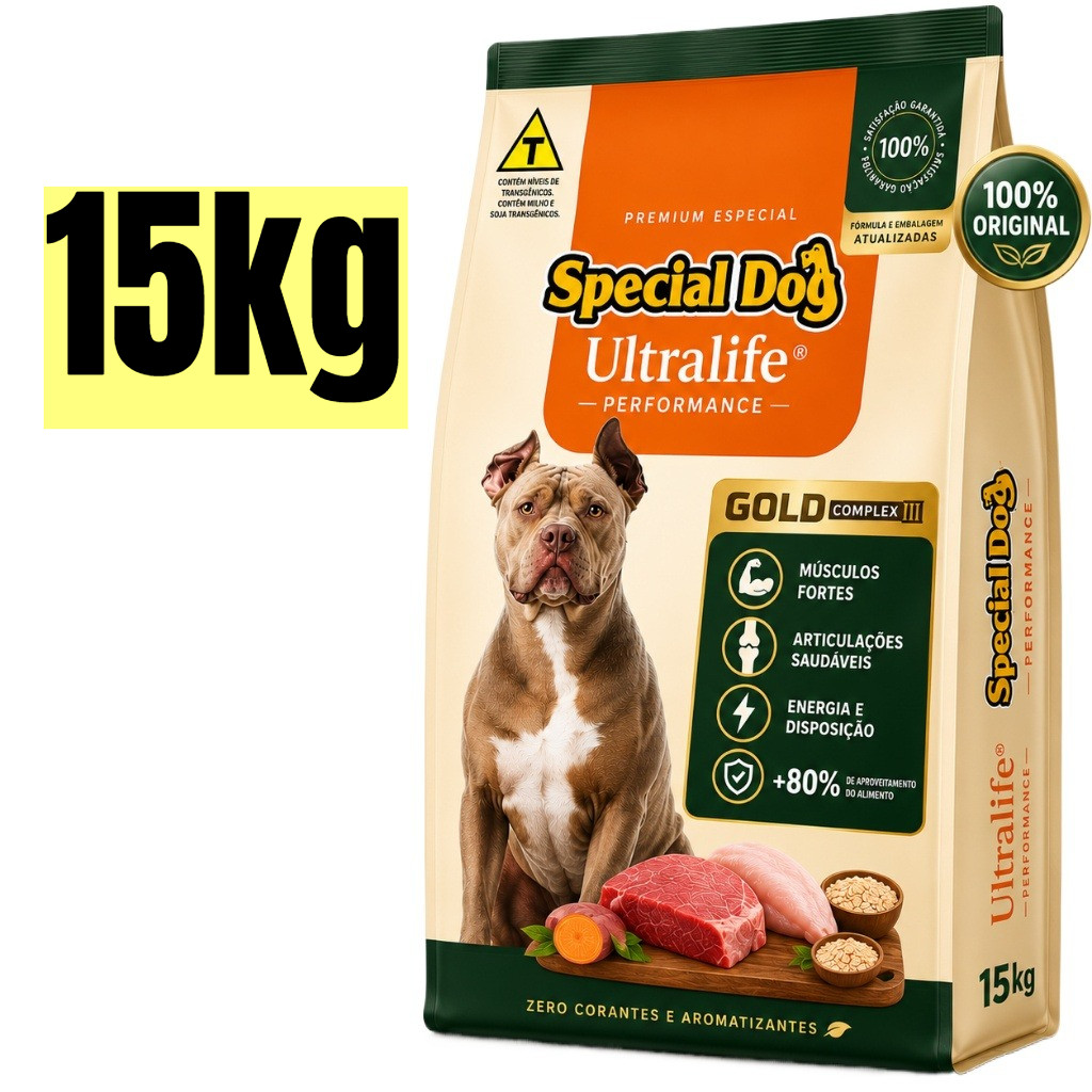 Ração Special Dog Ultralife Gold Performance Adulto Cães Adultos Carne e Frango 15Kg