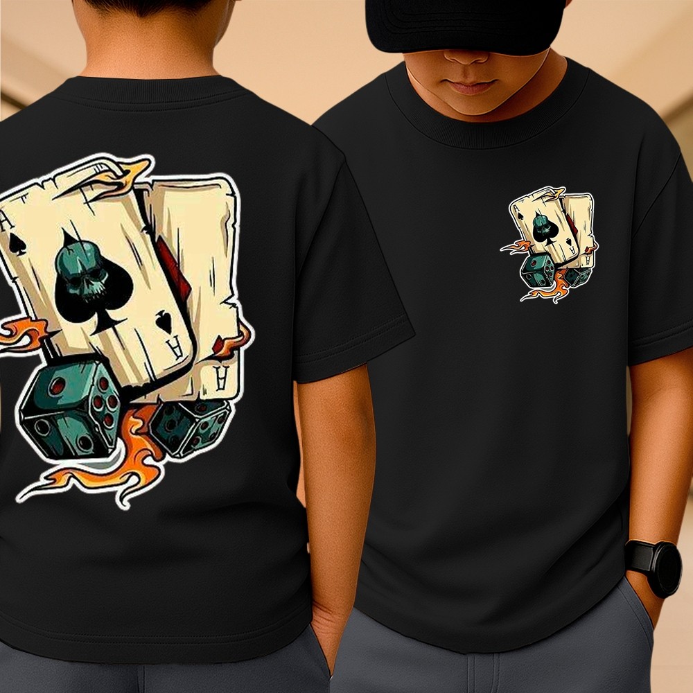 Camiseta Baralho Infantil Manga Curta Camisa Estampada Desenho Colorido para Meninos 100% Algodão DVS
