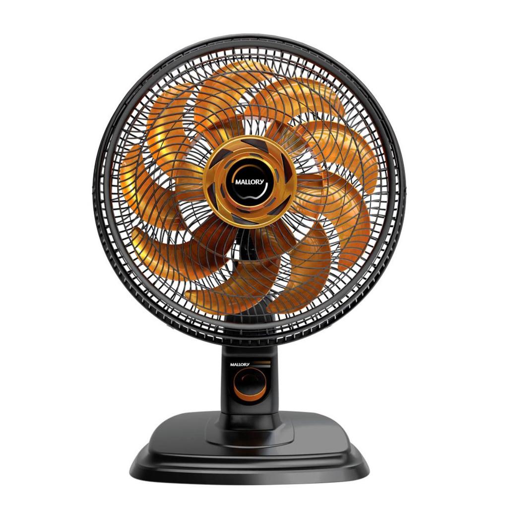 Ventilador de Mesa e Parede Mallory Egeo 40cm 15 Pás 140W Preto/Dourado