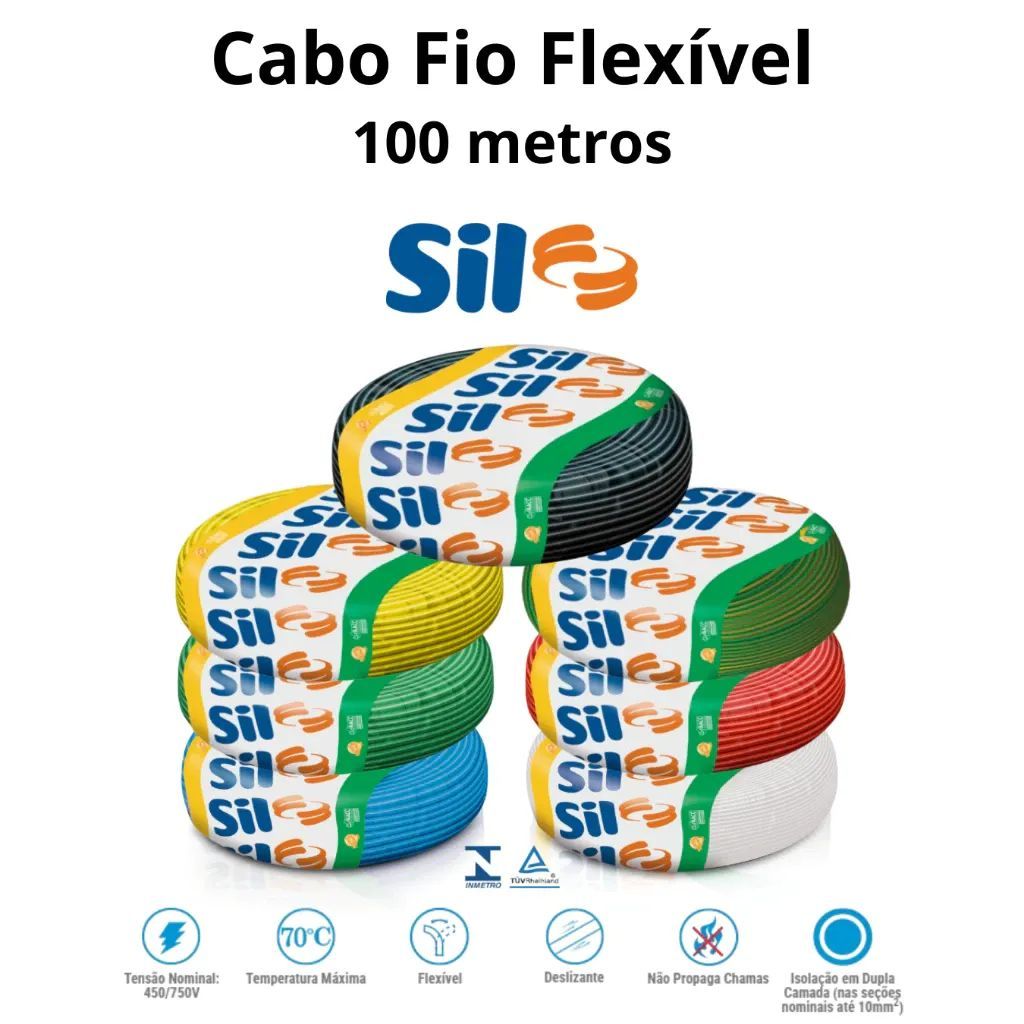 Fio Cabo Flexível 16mm 750v Flexsil Rolo 100m Cores - Sil