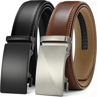 Cinto de Couro com Fecho de Catraca CHAOREN para Homens, Pacote com 2 - Ajuste Personalizável, Estilo Sem Esforço (35mm)