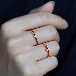 Anel trançado vermelho flor rica anel feminino nicho Design mão-trançado corda moeda anel de corda vermelha para namorad