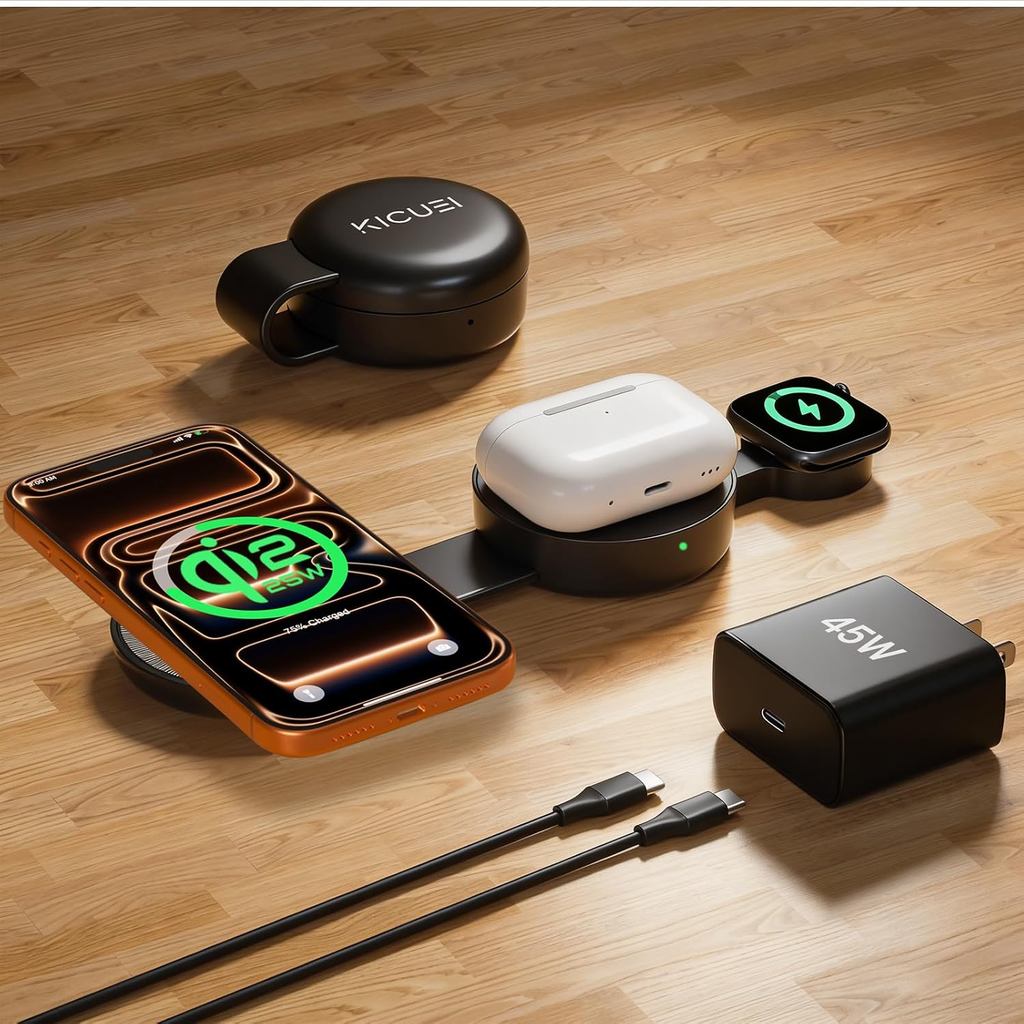 Estação de Carregamento Sem Fio 3 em 1 Certificada Qi2.2 de 25W para Apple, Carr