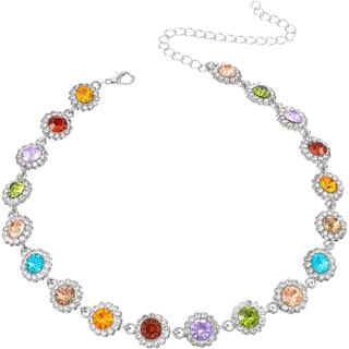 Colar Choker de Pedras Preciosas Coloridas para Mulheres, Colar Choker de Cristal Arco-Íris Brilhante, Colares de Strass